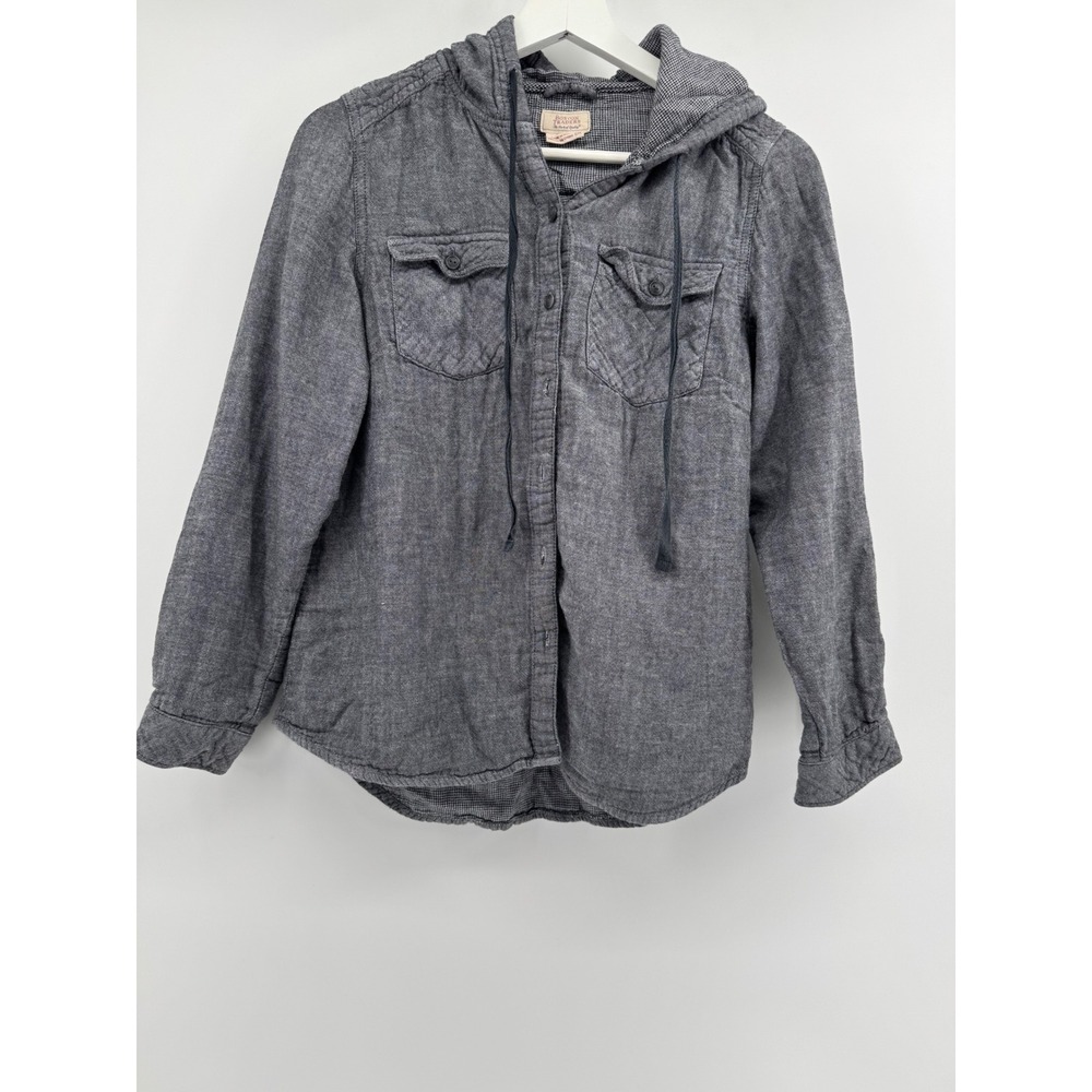 Boston Traders Womens Gray Hooded Button Down Shirt SIZE S